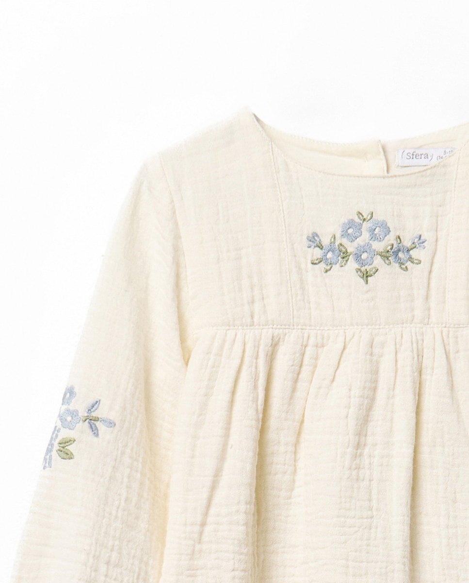 Blusa básico bambula bordado - Sfera - 120 Crudo 120 Crudo-2