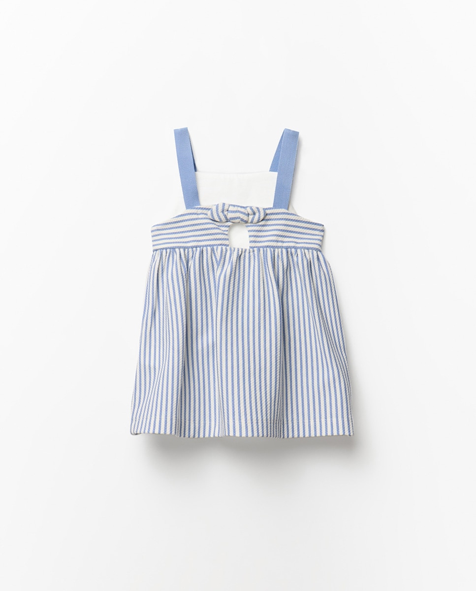 Vestido de Piqué às Riscas Sfera Branco-marfim-3