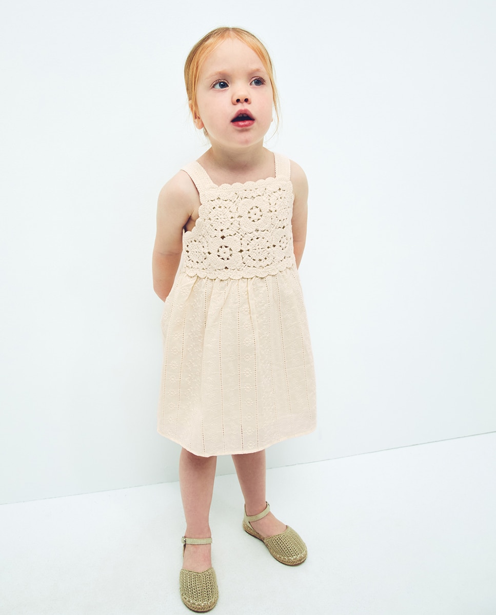 Vestido Misto de Crochet Bege-2