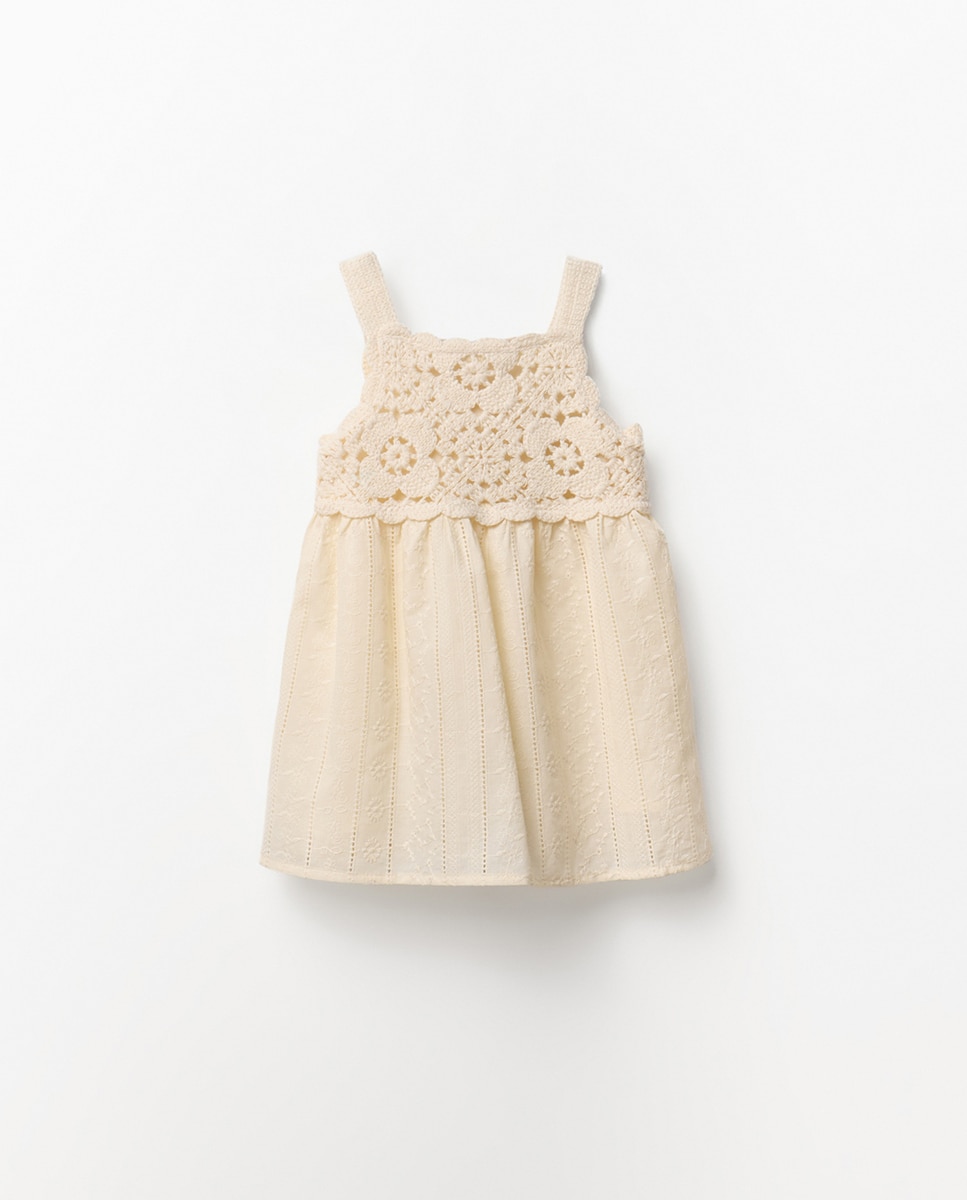 Vestido Misto de Crochet Bege-5