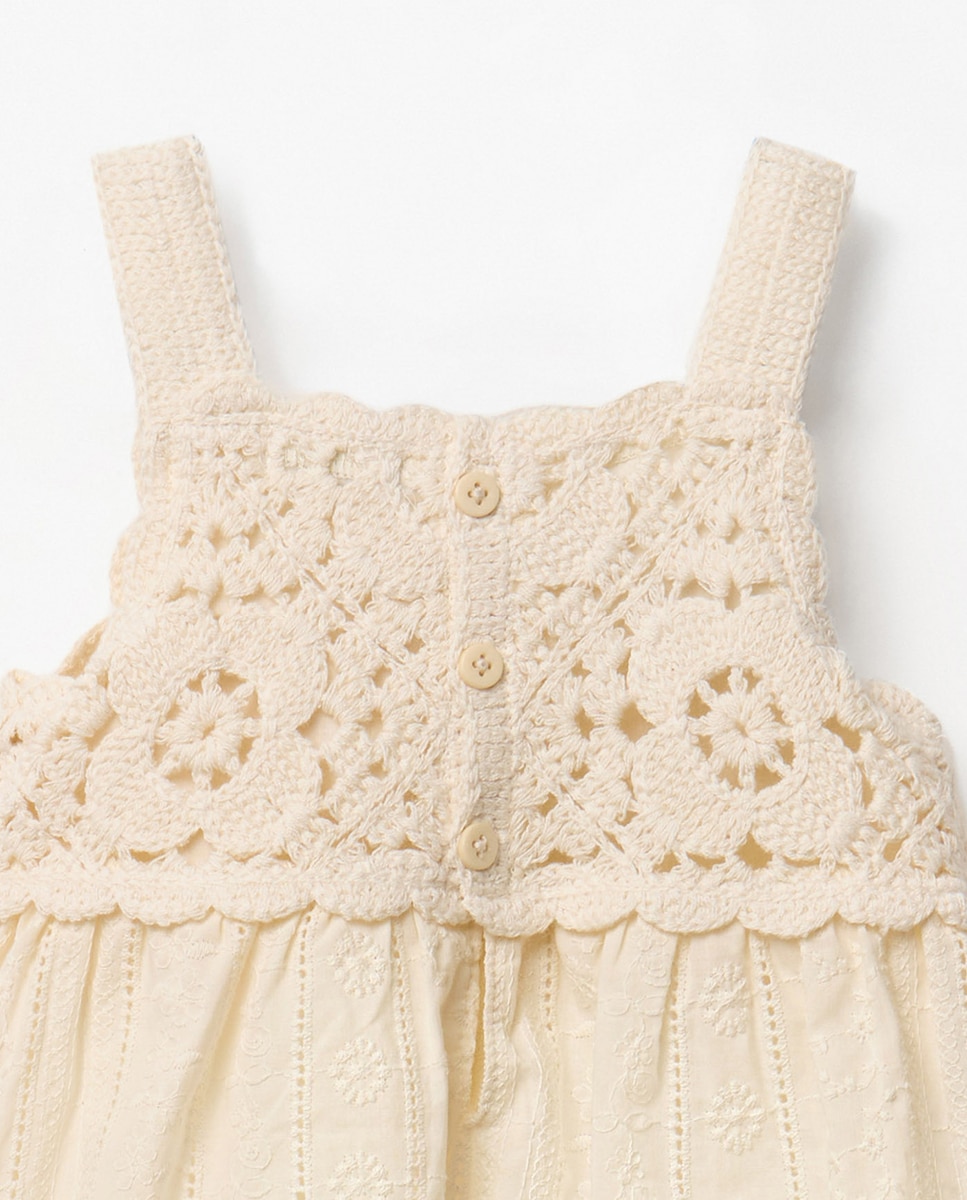 Vestido Misto de Crochet Bege-7