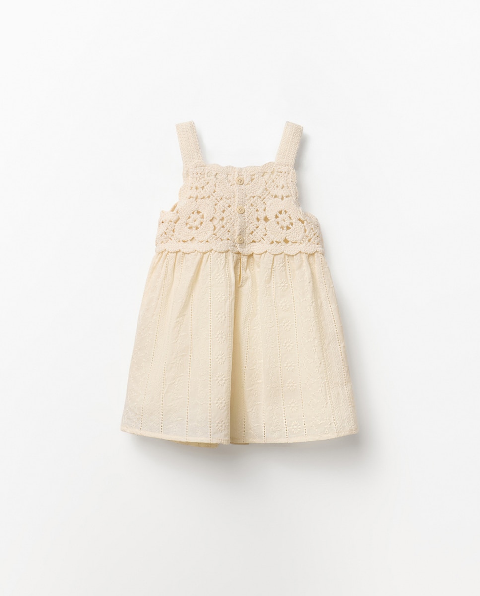 Vestido Misto de Crochet Bege-8