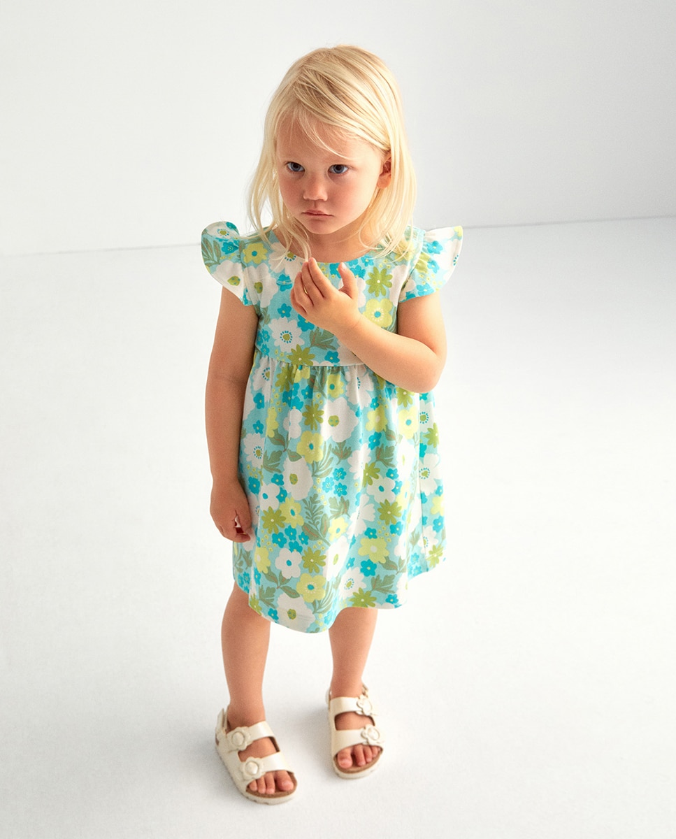 Vestido Piqué com Estampado Floral Sfera Turquesa-2