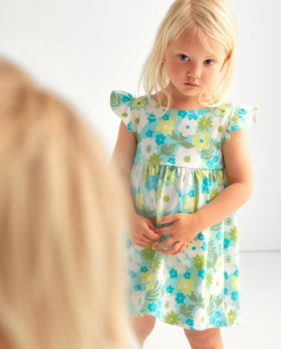 Vestido Piqué com Estampado Floral Sfera Turquesa-3