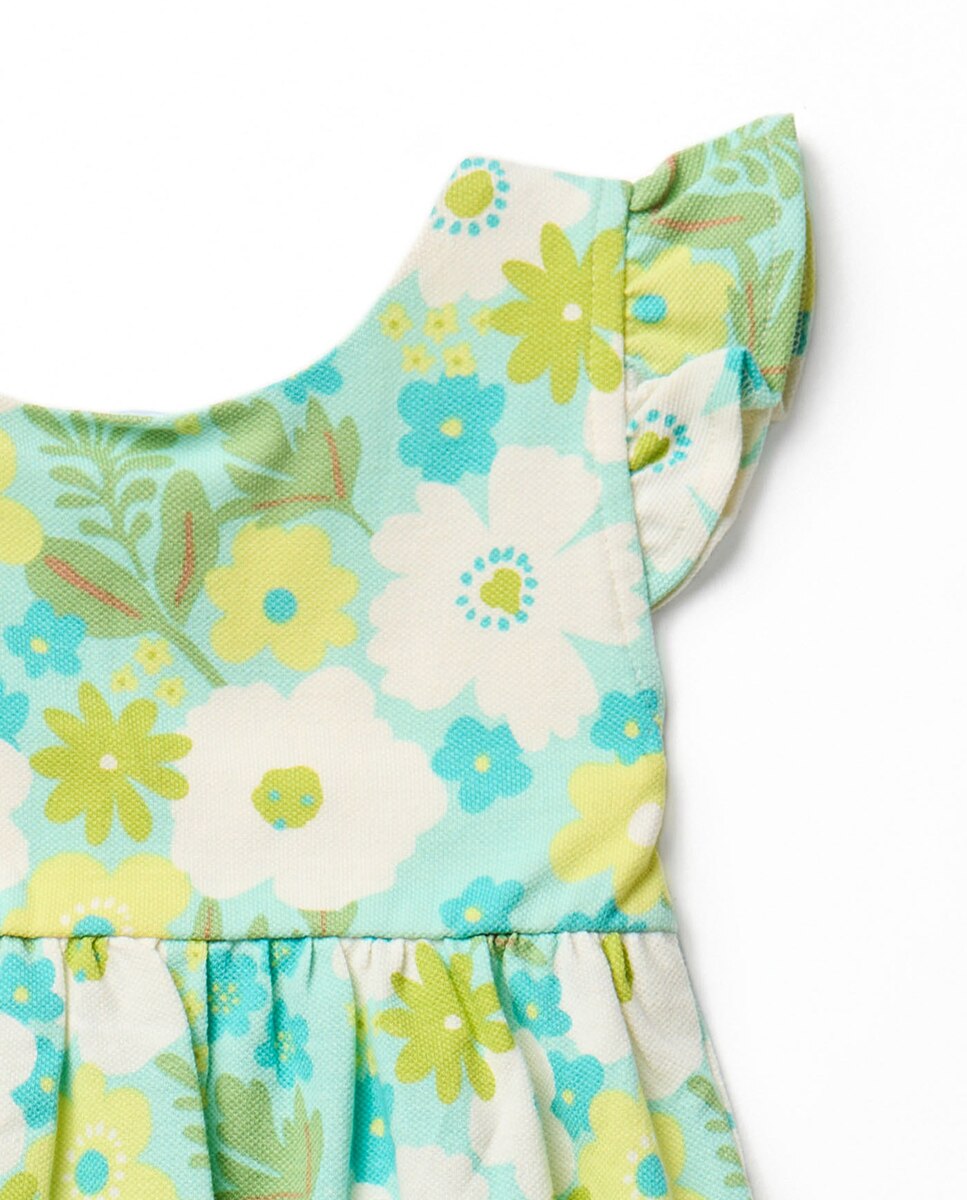 Vestido Piqué com Estampado Floral Sfera Turquesa-6