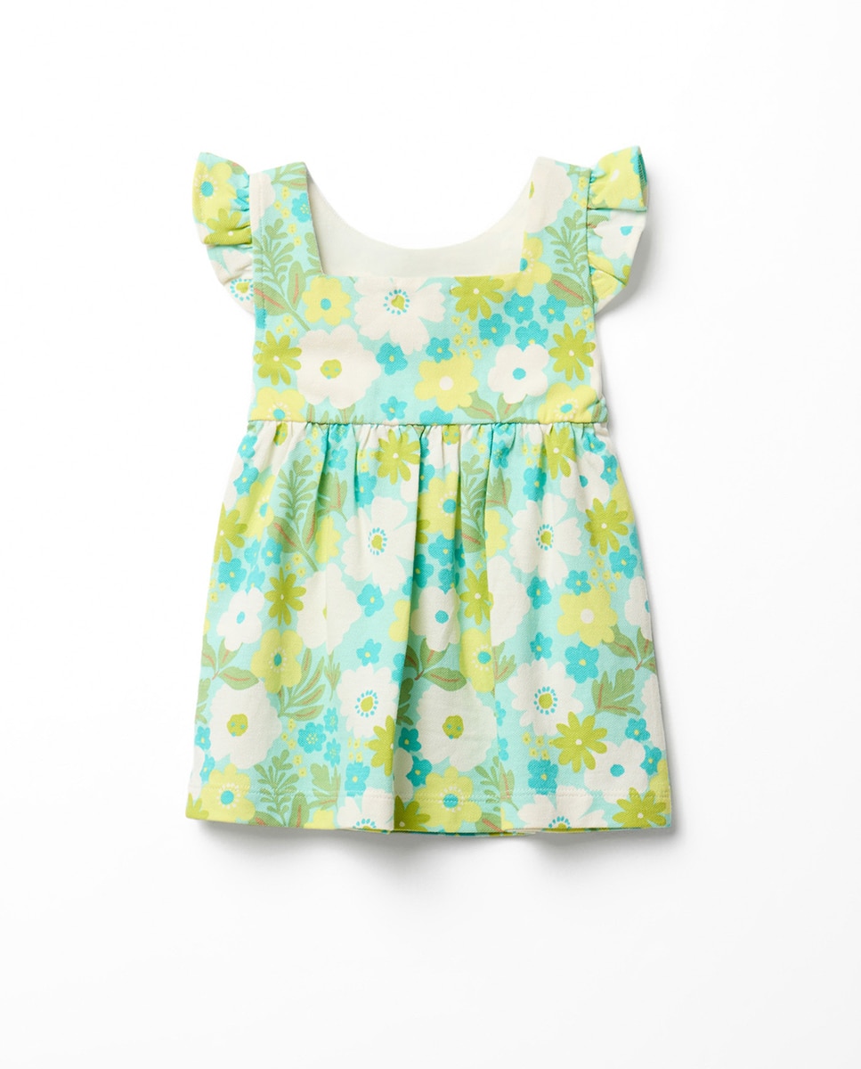 Vestido Piqué com Estampado Floral Sfera Turquesa-7
