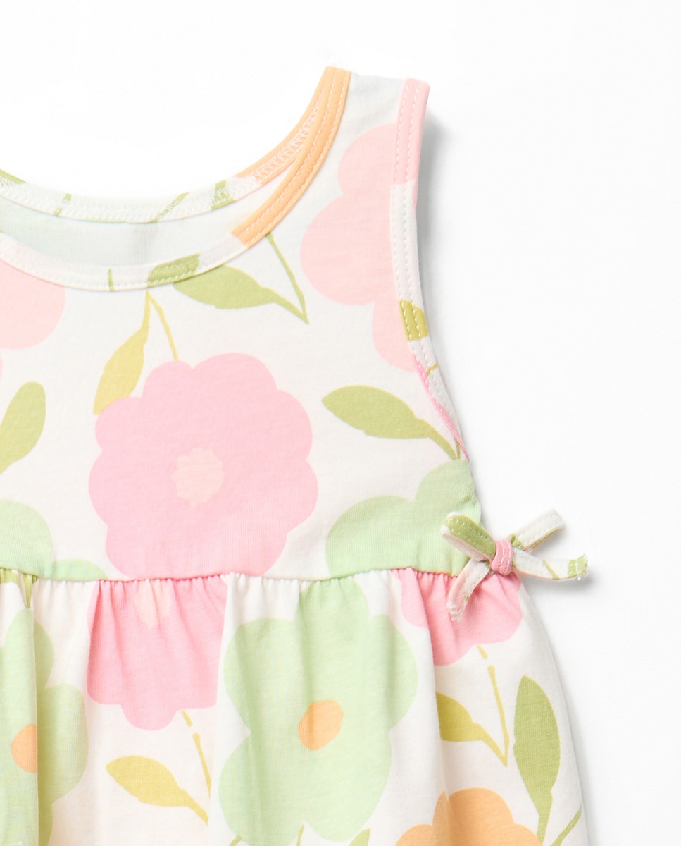 Vestido Single com Estampado Floral Sfera Cru-2