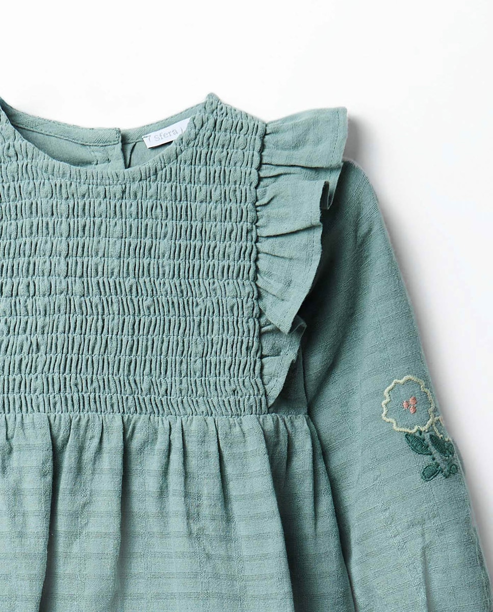 Vestido Dobby com Peito Sfera Verde-2