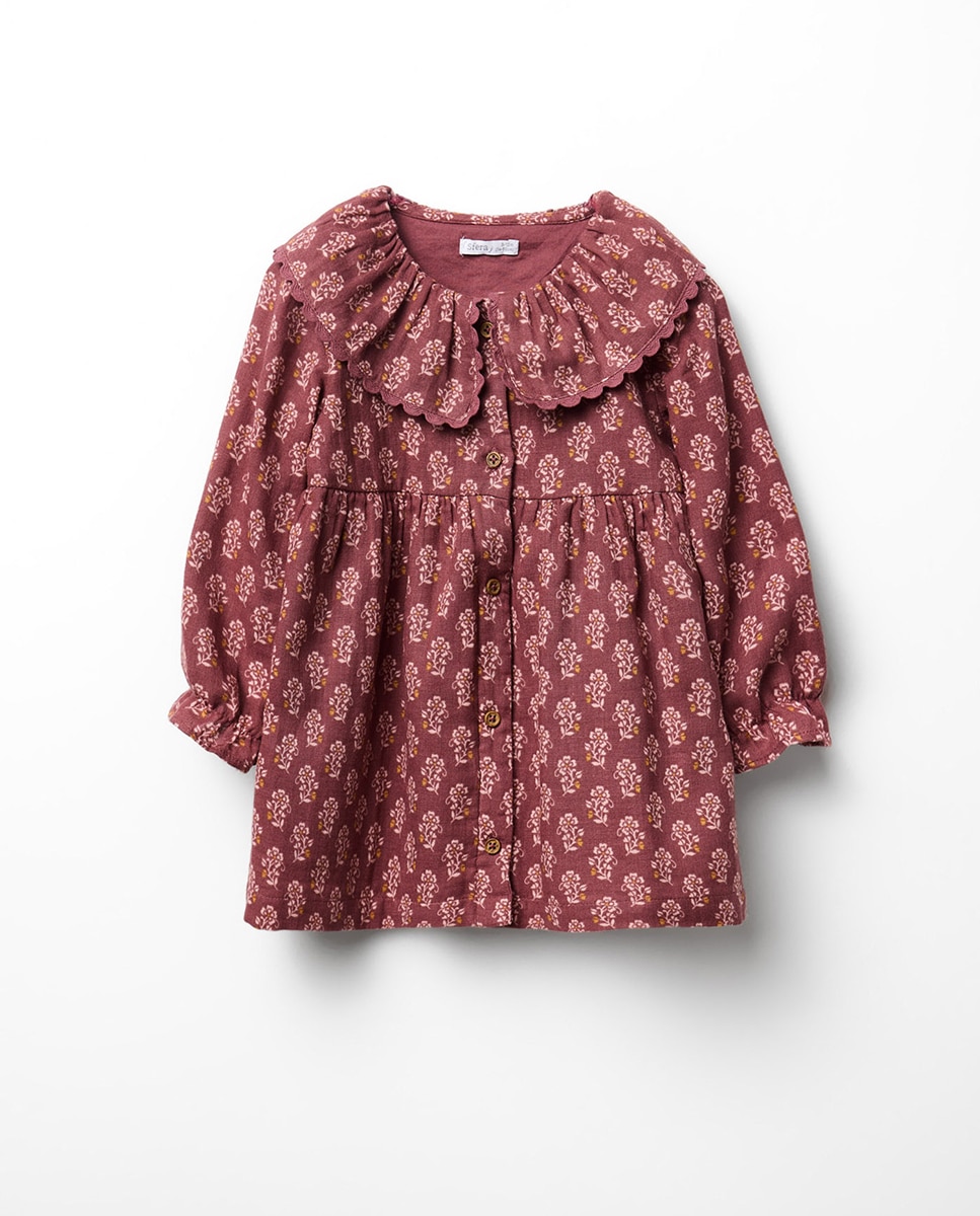 Imagem 0 de Vestido Ondulado com Estampado na Gola