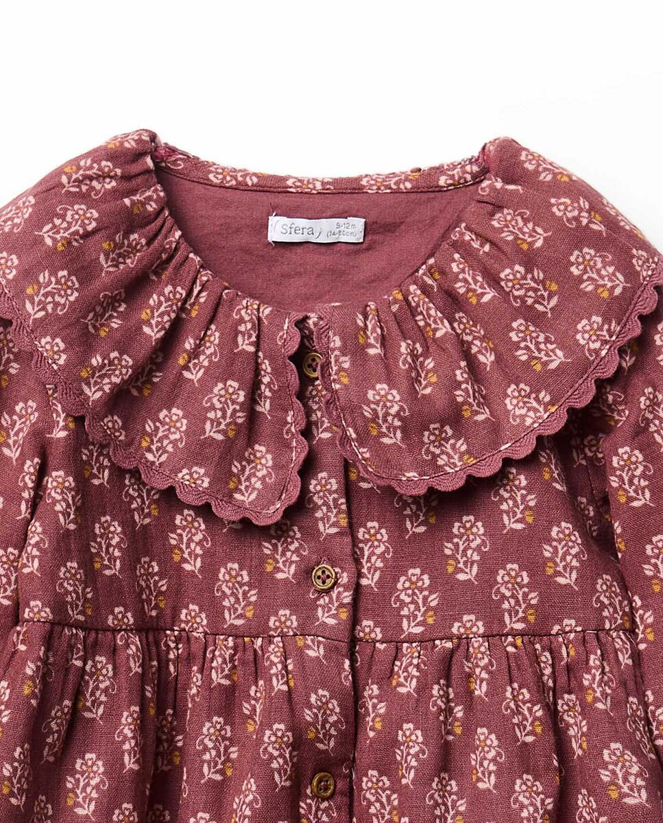 Vestido Ondulado com Estampado na Gola Sfera Bordeaux-2