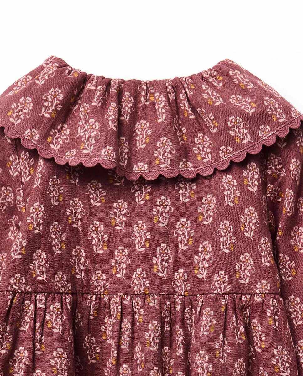 Vestido Ondulado com Estampado na Gola Sfera Bordeaux-5