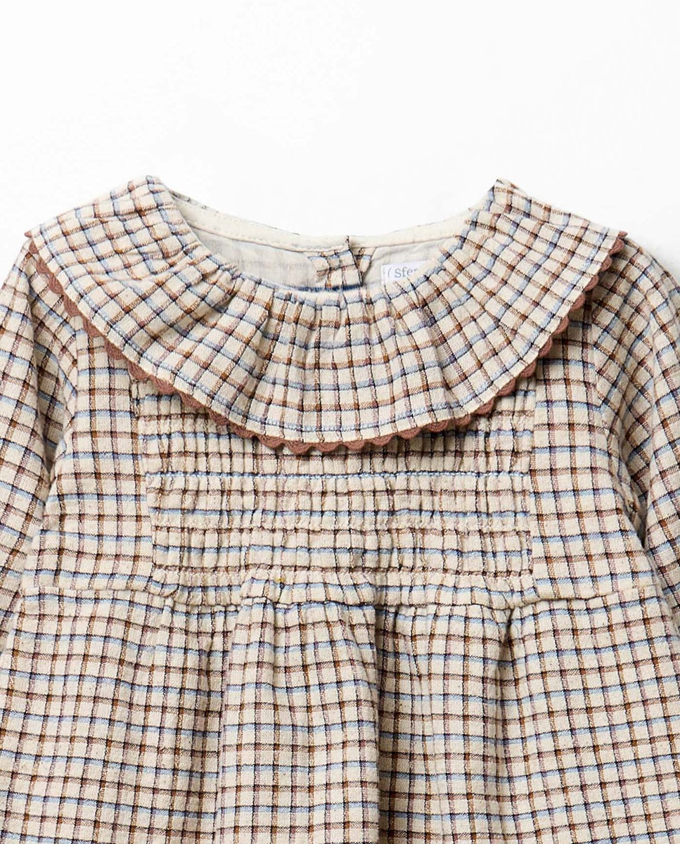 Vestido cuadros cuello - Sfera - Tostado Tostado-2