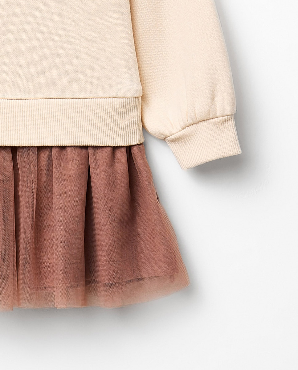 Vestido Misto com Saia de Tule 120 Cru-3