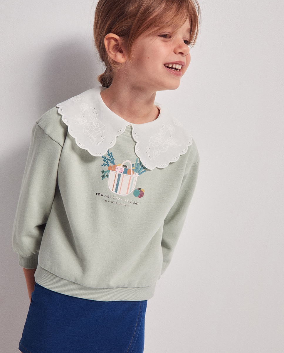 Sweatshirt com Cesta de Remendo Verde-1