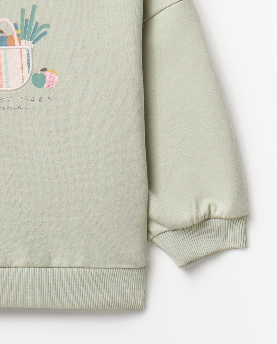Sweatshirt com Cesta de Remendo Verde-5