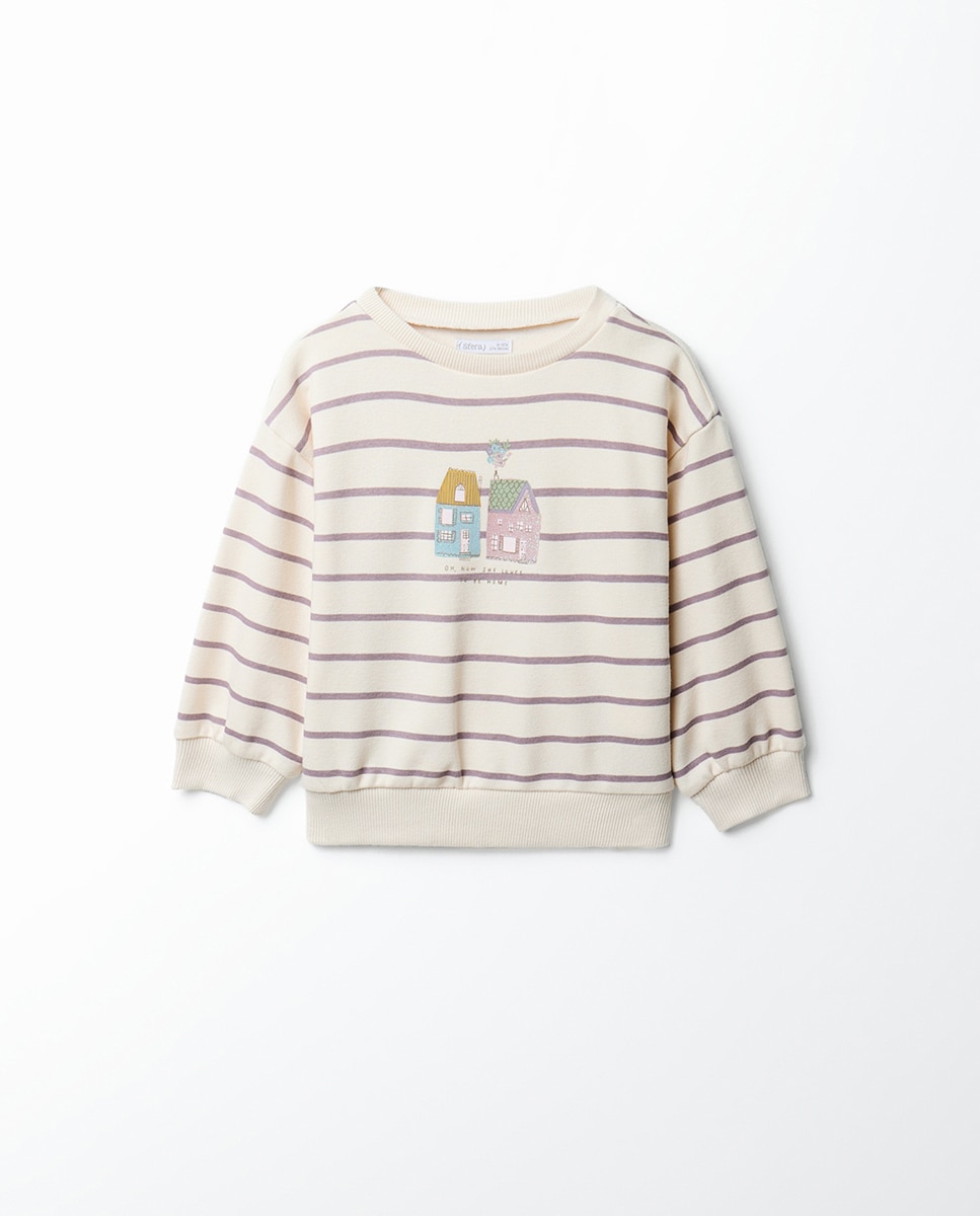 Imagem 0 de Sweatshirt Básica às Riscas com Casinhas