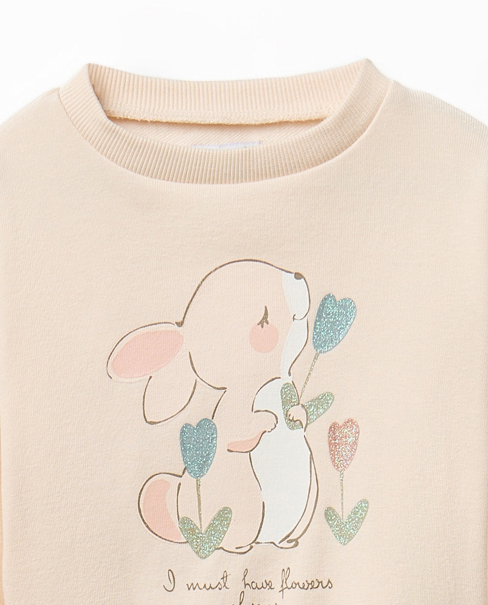 Sweatshirt Básica com Coelho Sfera 130 Marfim-2