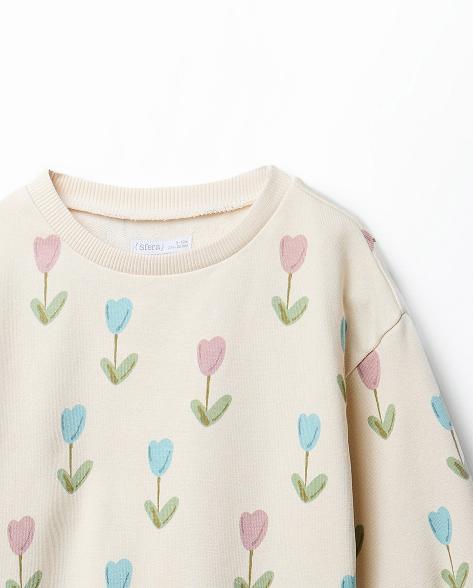 Sweatshirt Básica com Estampado Sfera 130 Marfim-2