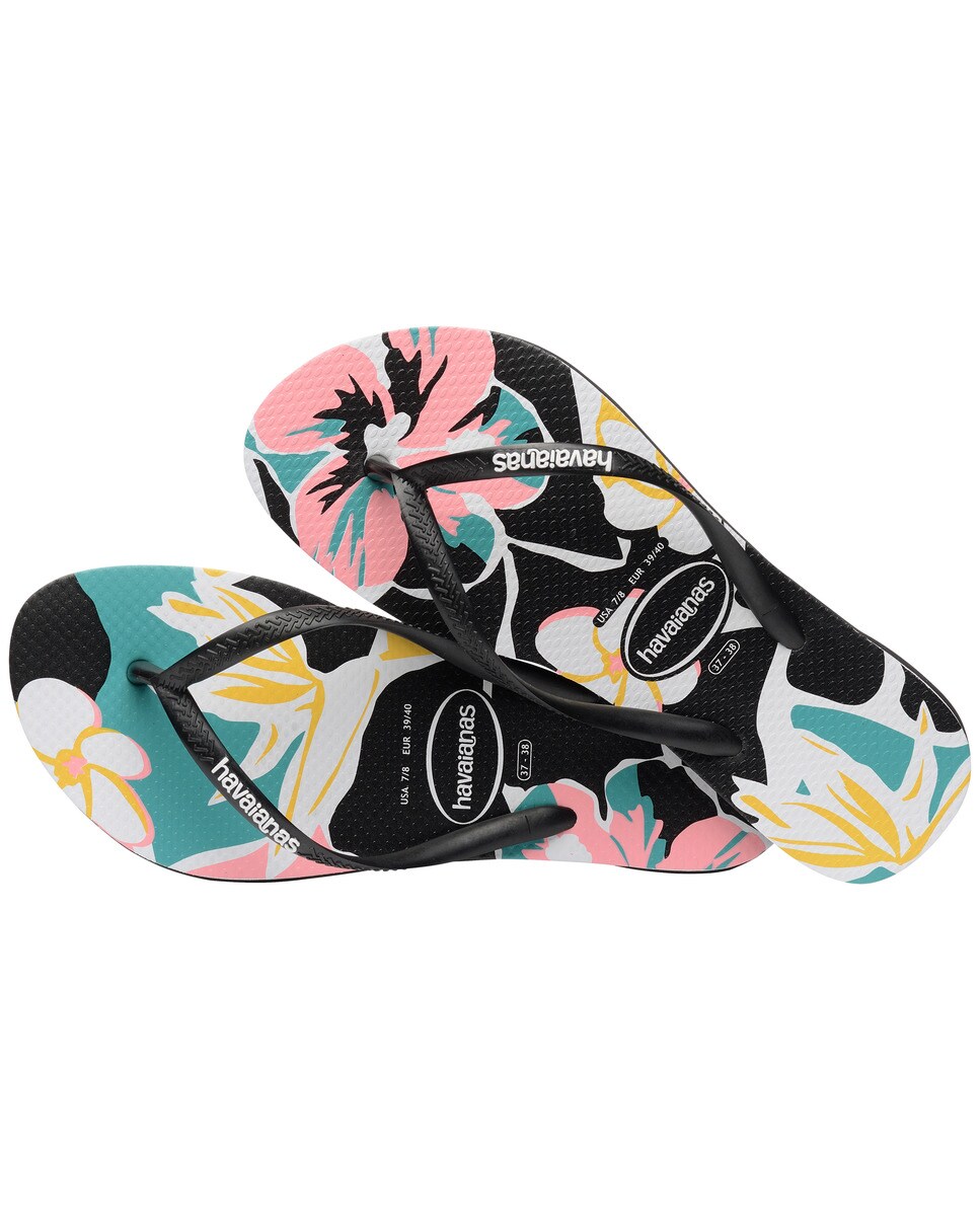 Chinelos de dedo Slim Floral Preto / Estampado-4