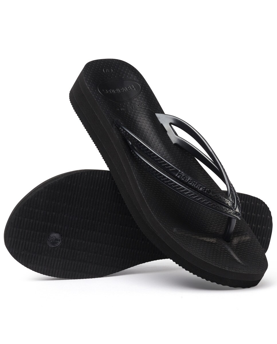 Chinelos de Dedo de Mulher Wedges Preto-5