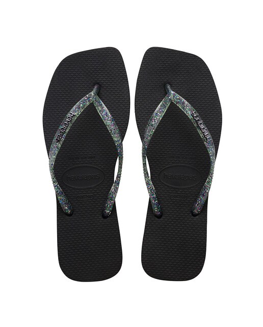 Chinelos de Dedo de Mulher Square Logo Metallic Preto-1