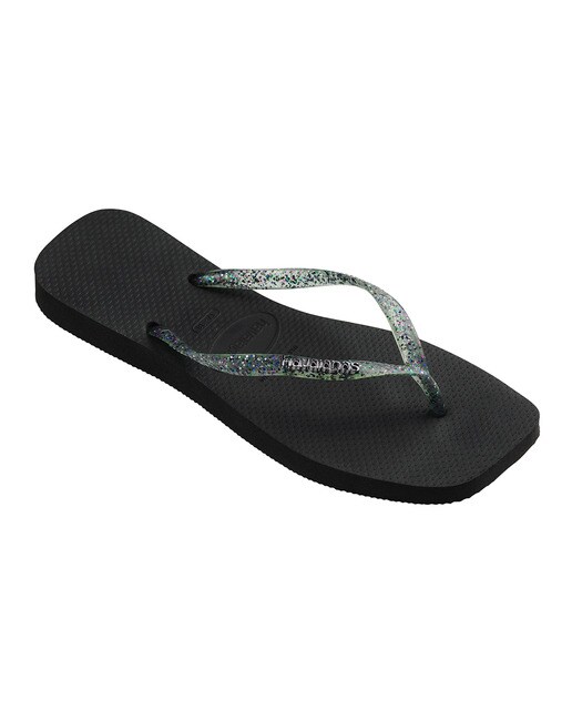 Chinelos de Dedo de Mulher Square Logo Metallic Preto-3
