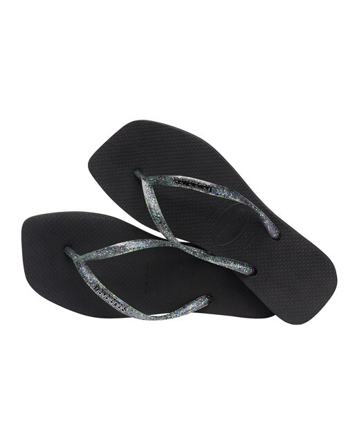 Chinelos de Dedo de Mulher Square Logo Metallic Preto-4