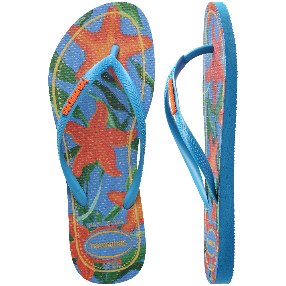 Chinelos de Mulher Hav. Slim Tropical Turquoise 412 Estampado/Azul-5