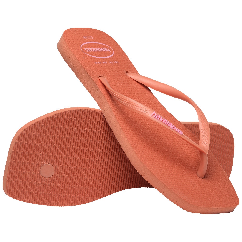 Chinelos de Mulher Hav. Slim Square Logo Pop Up Pink Clay 412 Azul Céu-4