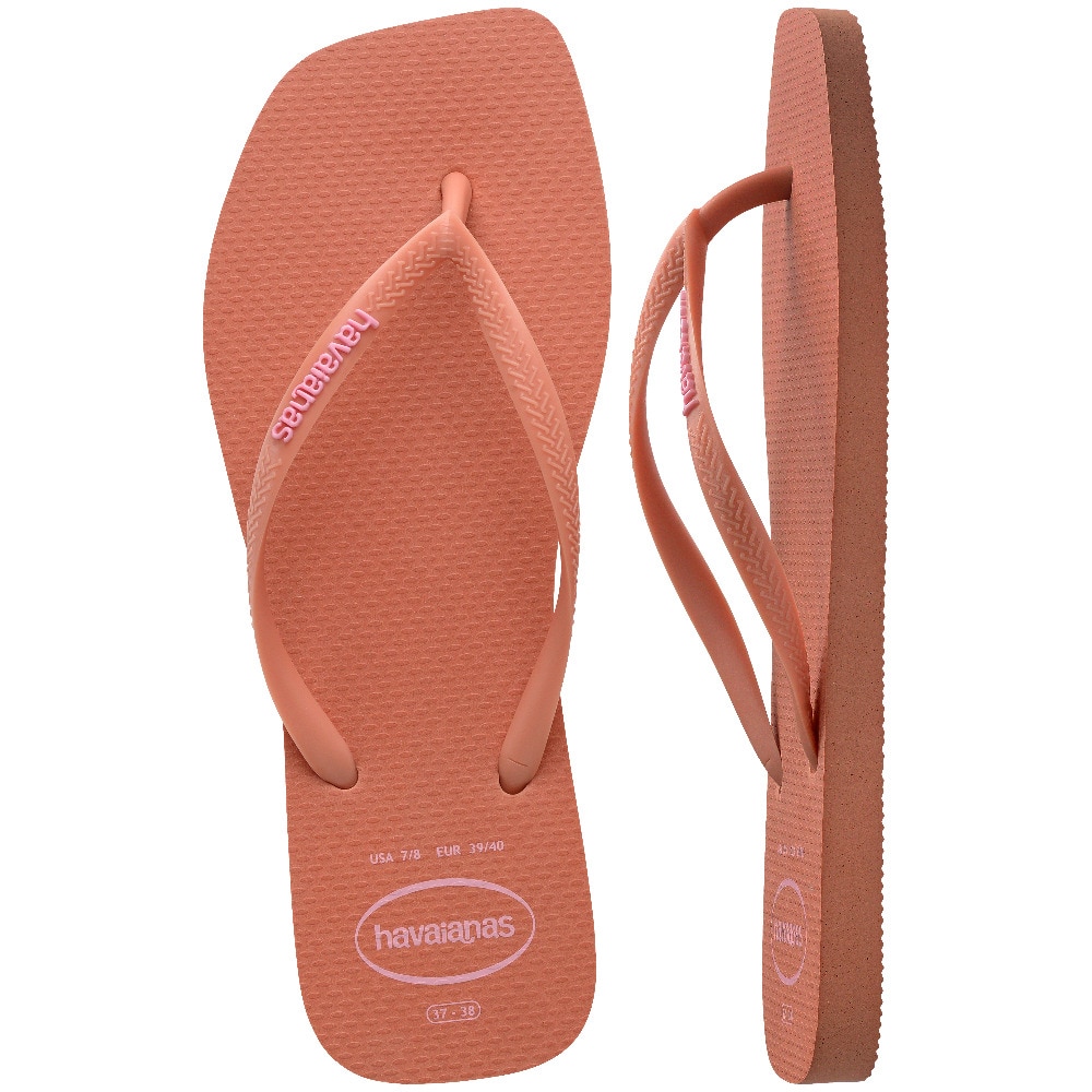 Chinelos de Mulher Hav. Slim Square Logo Pop Up Pink Clay 412 Azul Céu-5