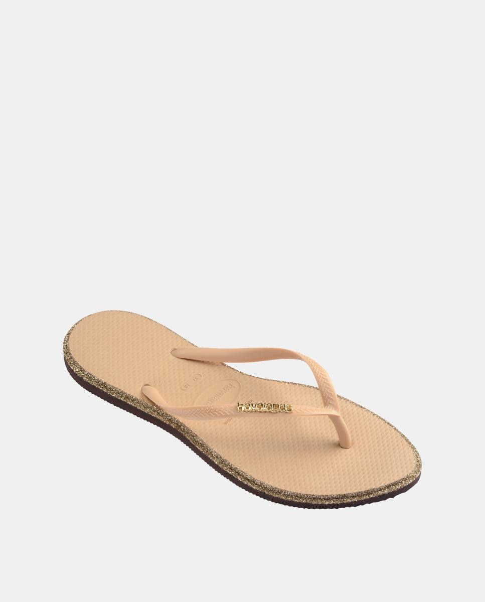 Chinelos Mulher Slim Point Glitter Havaianas Bege-2