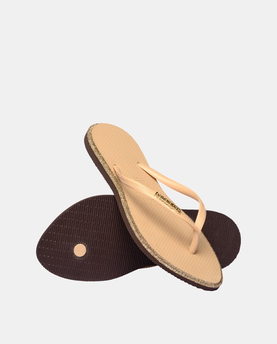 Chinelos Mulher Slim Point Glitter Havaianas Bege-4