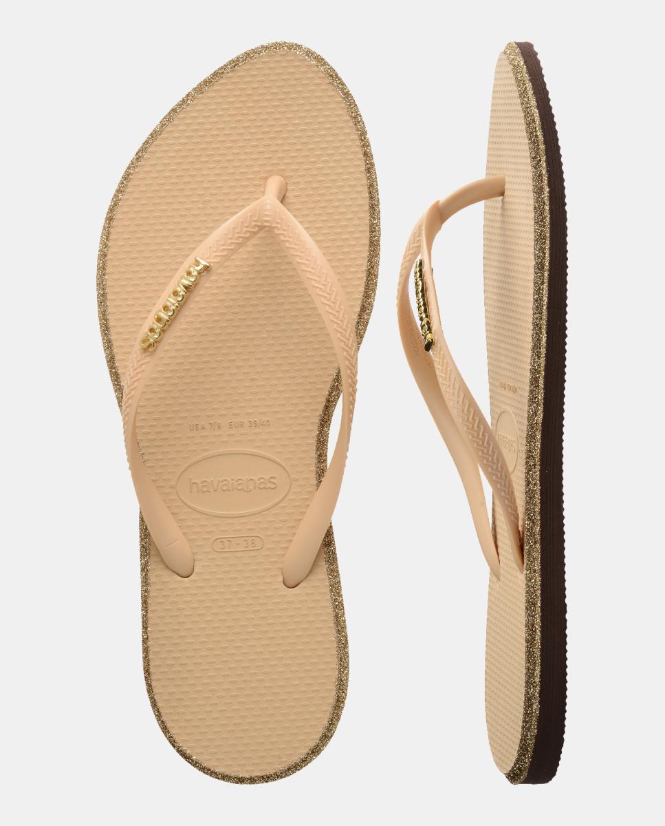 Chinelos Mulher Slim Point Glitter Havaianas Bege-5