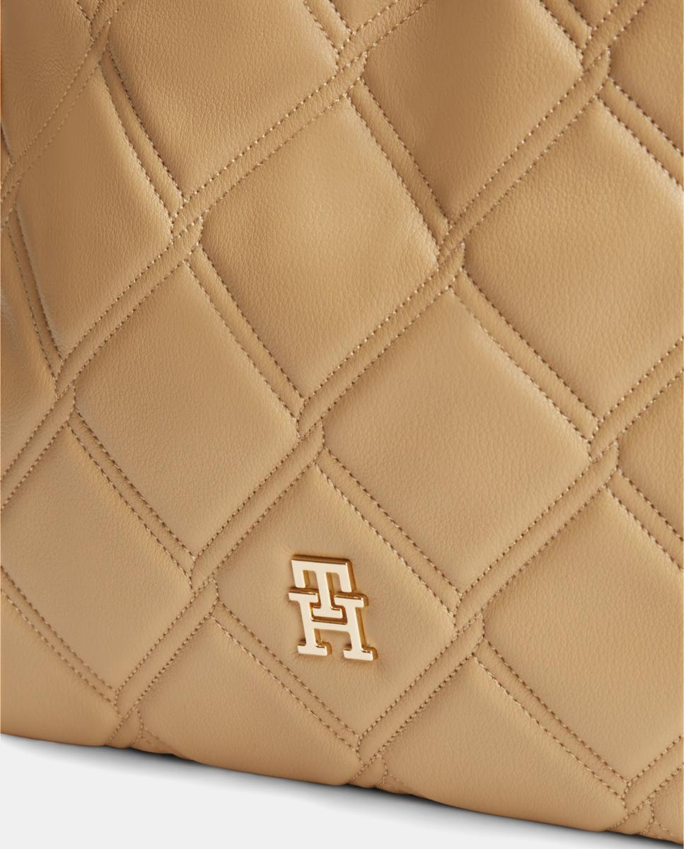 Mala Tipo Tote Mini com Efeito Acolchoado Bege-3