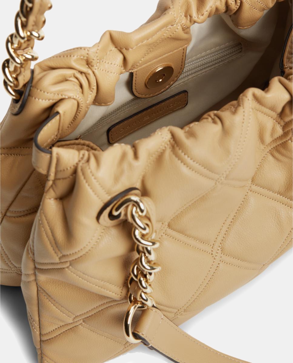 Mala Tipo Tote Mini com Efeito Acolchoado Bege-5