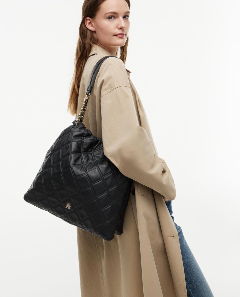 Mala Tipo Tote com Efeito Acolchoado Preto-2