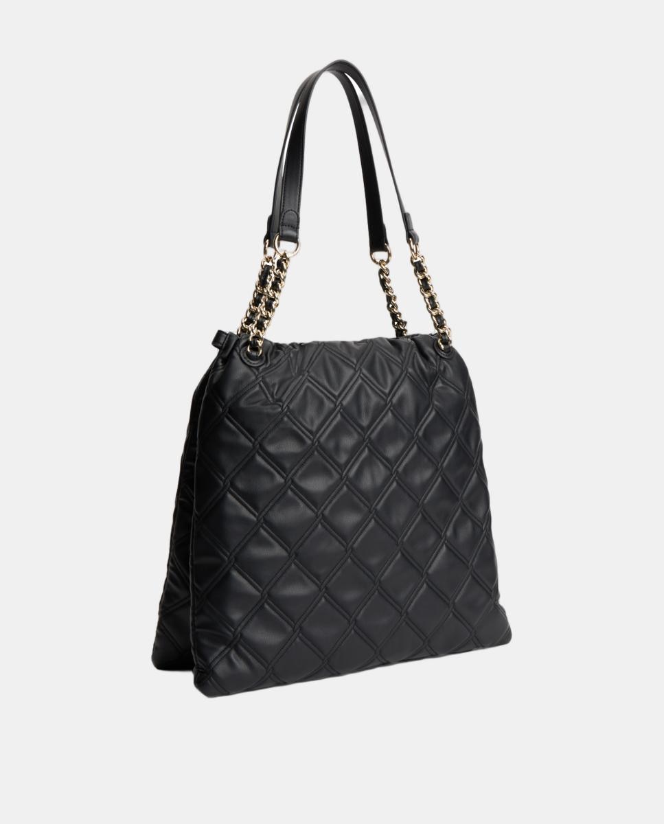 Mala Tipo Tote com Efeito Acolchoado Preto-4