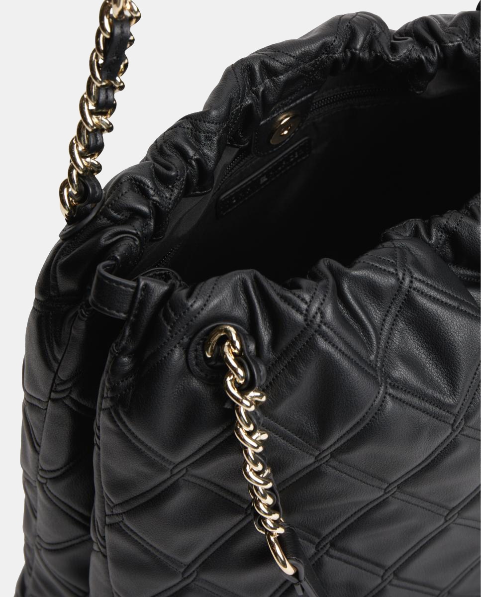 Mala Tipo Tote com Efeito Acolchoado Preto-5