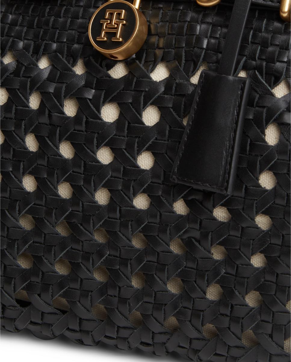Mala Tipo Tote Mini em Pele Entrançada Preto-3