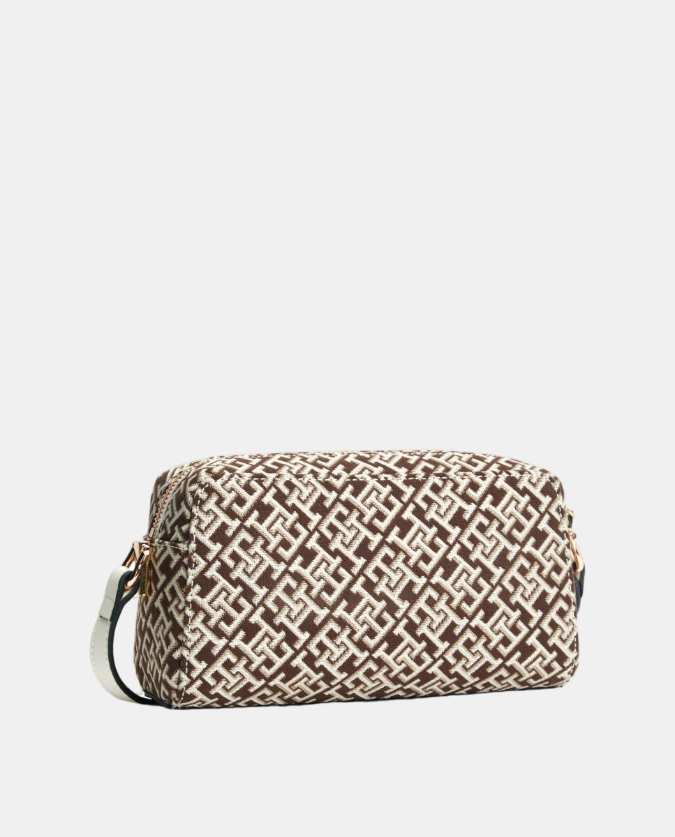 Mala a Tiracolo com Estampado de Monograma Castanho-claro-3