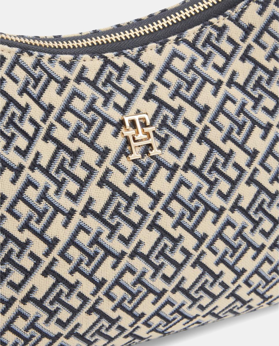 Mala de Ombro com Estampado de Monograma Azul-marinho-3