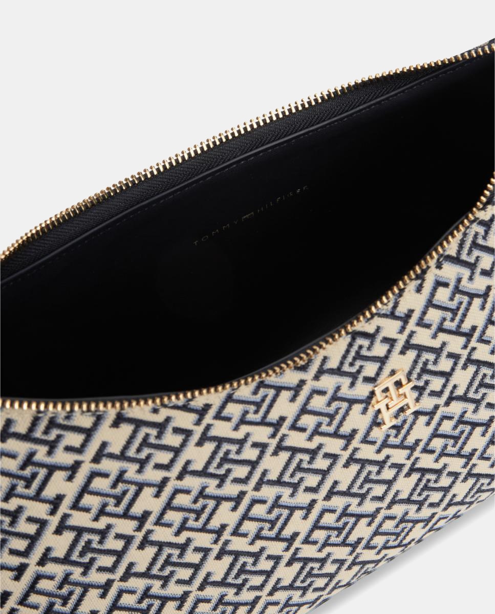 Mala de Ombro com Estampado de Monograma Azul-marinho-5