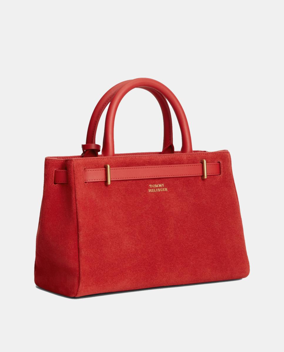 Mala Tipo Tote Mini em Pele e Camurça Vermelho-2