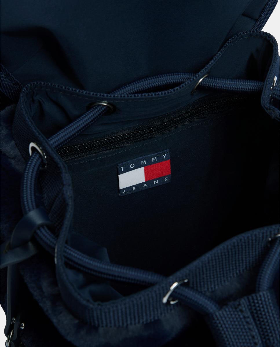 Mochila Confecionada em Tecido com Efeito de Pelo Azul-marinho-3