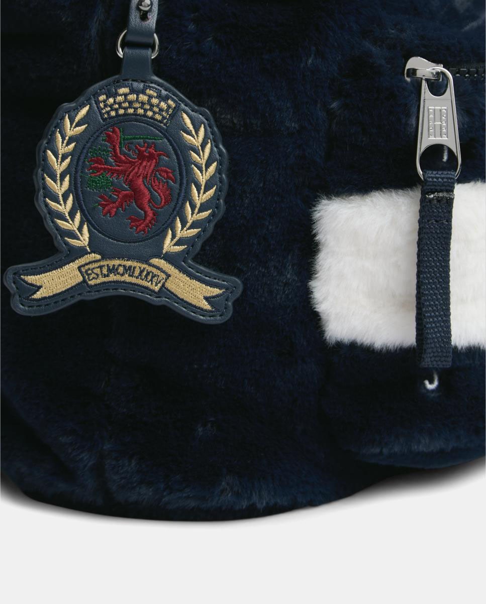 Mochila Confecionada em Tecido com Efeito de Pelo Azul-marinho-4