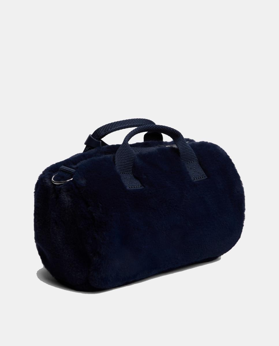Mala Tipo Duffle Micro em Tecido com Efeito de Pelo Azul-marinho-2