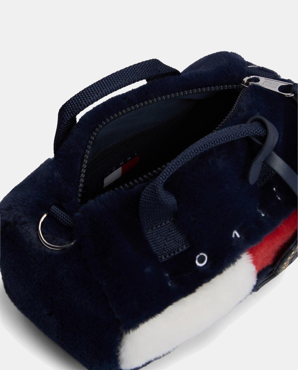 Mala Tipo Duffle Micro em Tecido com Efeito de Pelo Azul-marinho-3