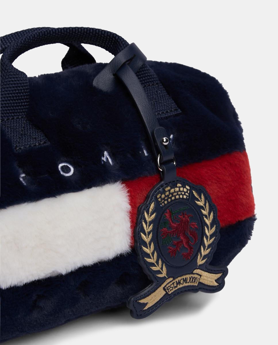Mala Tipo Duffle Micro em Tecido com Efeito de Pelo Azul-marinho-4
