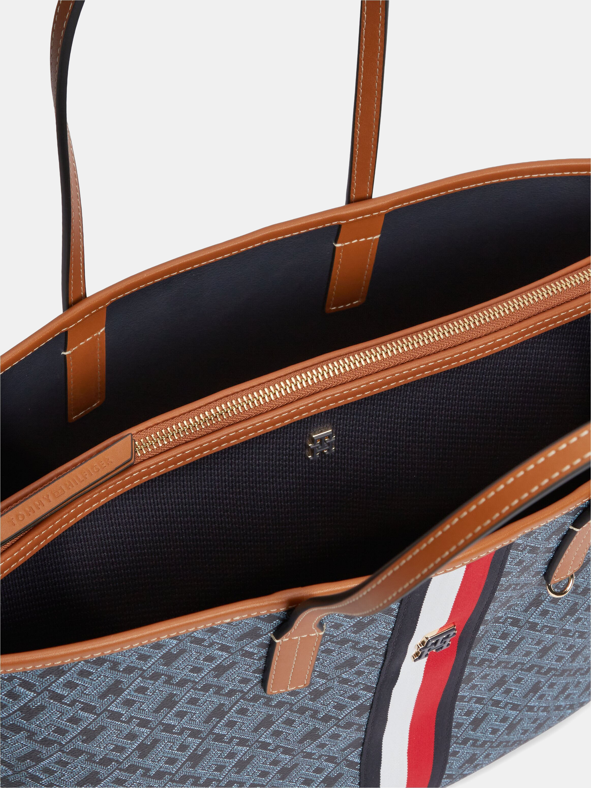 Mala Tipo Tote Confecionada em Ecopele com Detalhes em Pele Azul-marinho-3