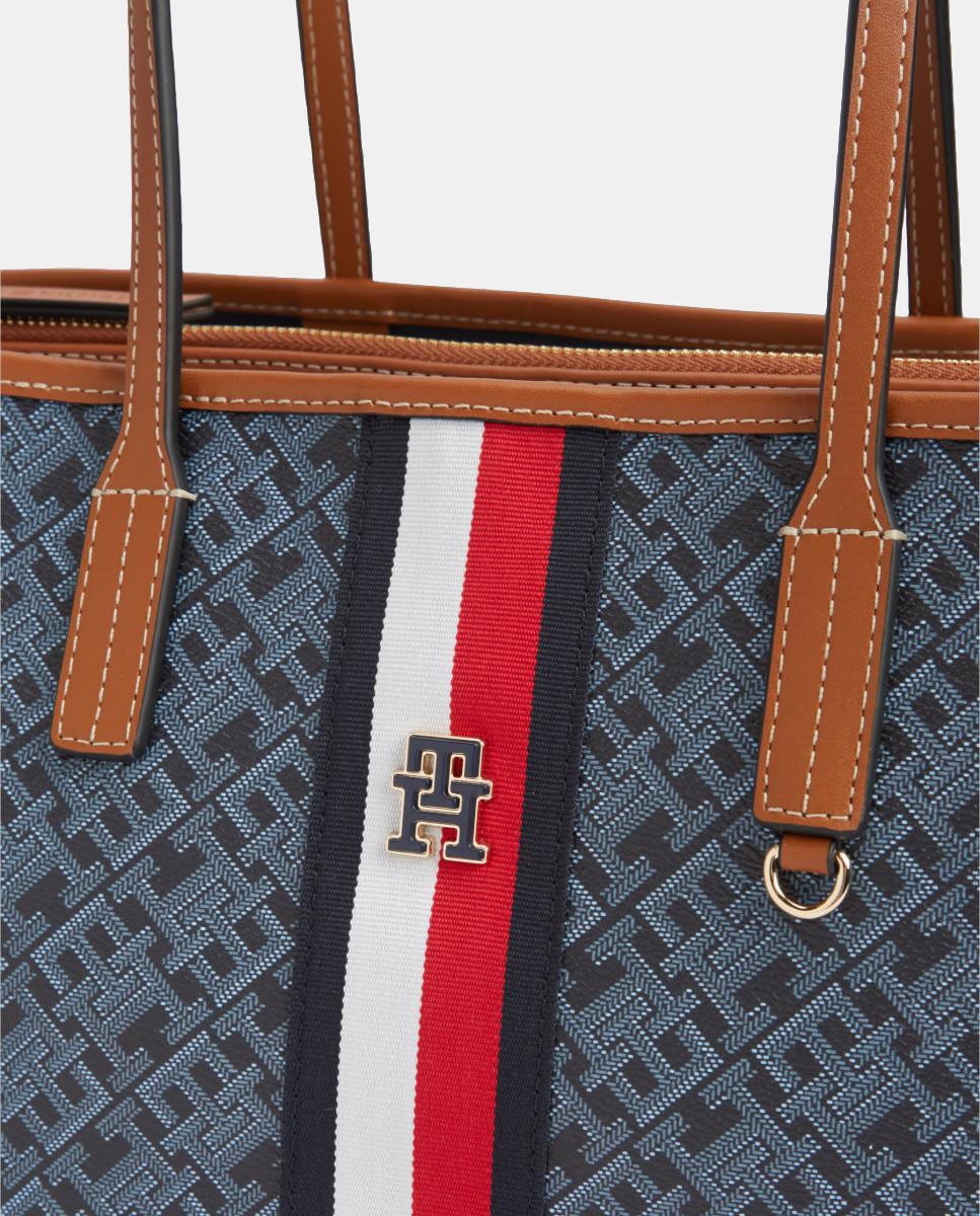 Mala Tipo Tote Confecionada em Ecopele com Detalhes em Pele Azul-marinho-4